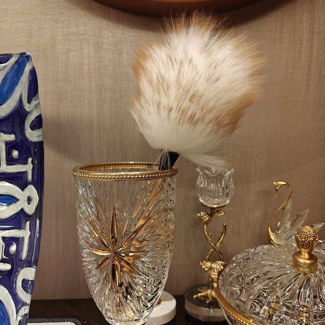 轻奢羊毛防静电掸子短款楠竹柄扫灰家用神器复古装饰品