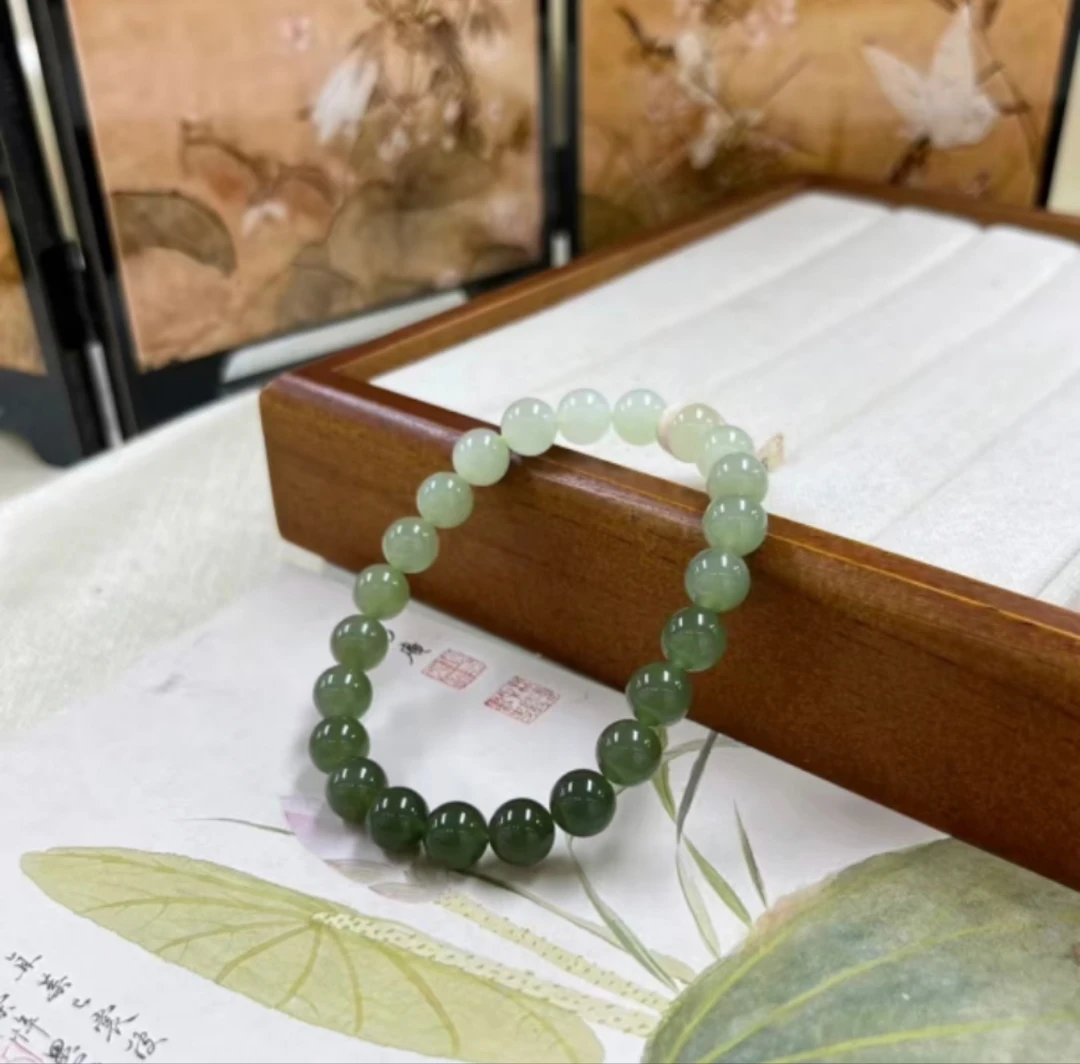 渐变和田玉卡8圆珠女士清新百搭和田玉珠串礼物