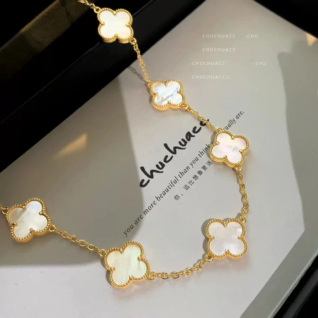 铜合金仿珍珠项链 C089 简约百搭颈链四叶草时尚项链双面白色