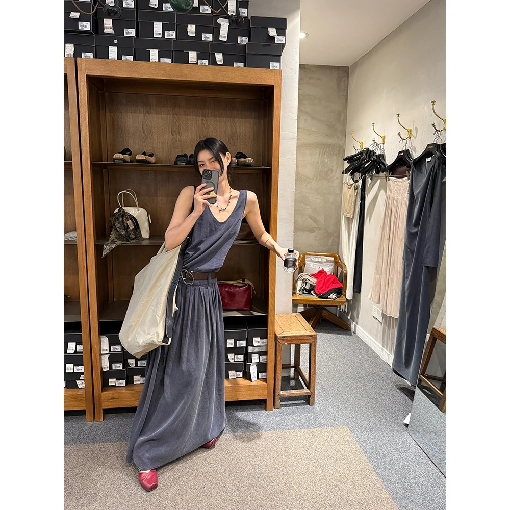 JCCC影子【牛仔学院】藏青色时髦复古水洗高级感背心连衣裙JE5CSL12