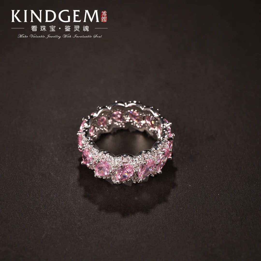铜合金锆石戒指 粉色镶嵌精致个性百搭闭口戒指指环 C-29556-7