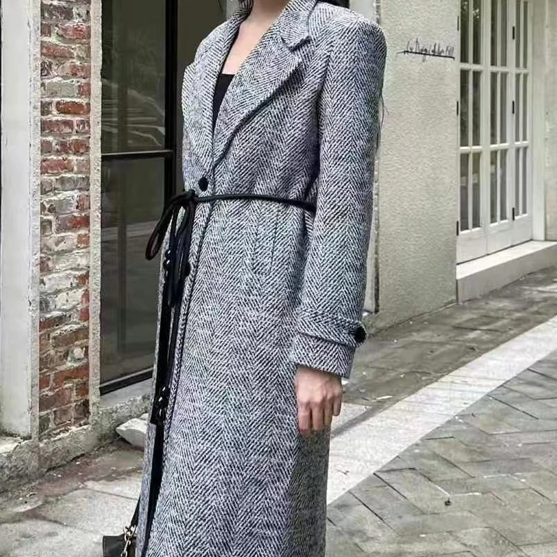 8793-G-1-1-1 秋冬新款十三行mj气质显瘦加厚妮子风衣外套 配腰带