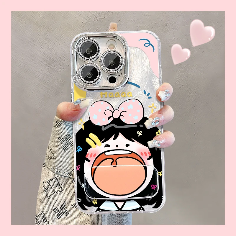 搞怪大笑女孩适用苹果15华为vivo/oppo小米iPhone16羽纱纹手机壳