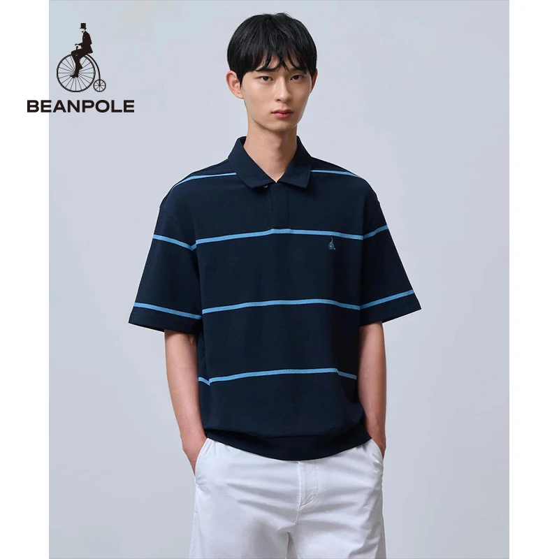 BEANPOLE24春夏男款 米兰诺组织开领条纹短袖POLO衫BC4342C11