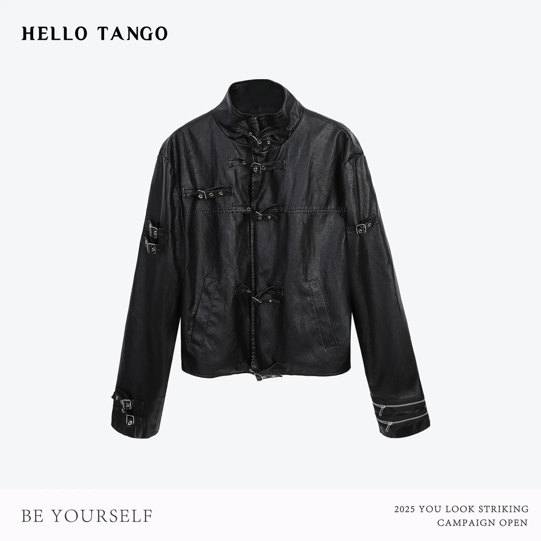 HELLOTANGO《恶灵骑士》秋冬美式潮酷暗黑风多孔设计皮衣外套85973#