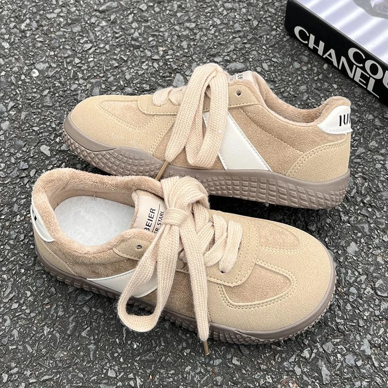 爆款加绒复古德训鞋女冬季新款百搭保暖棉鞋小众休闲板鞋