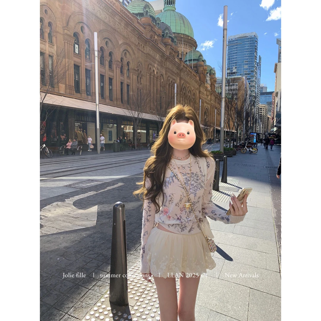 【文艺复兴】韩系甜美少女2025早秋新款针织刺绣马海毛上衣短裙套装