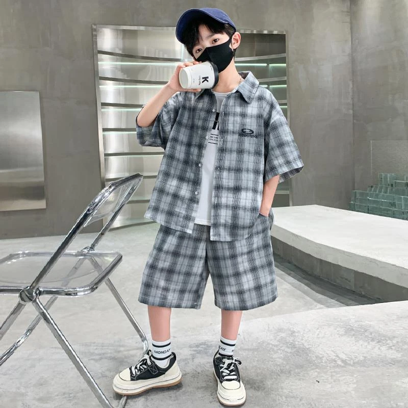 男童夏装套装2025新款夏款中大儿童夏季男孩衬衫痞帅气时髦潮韩范