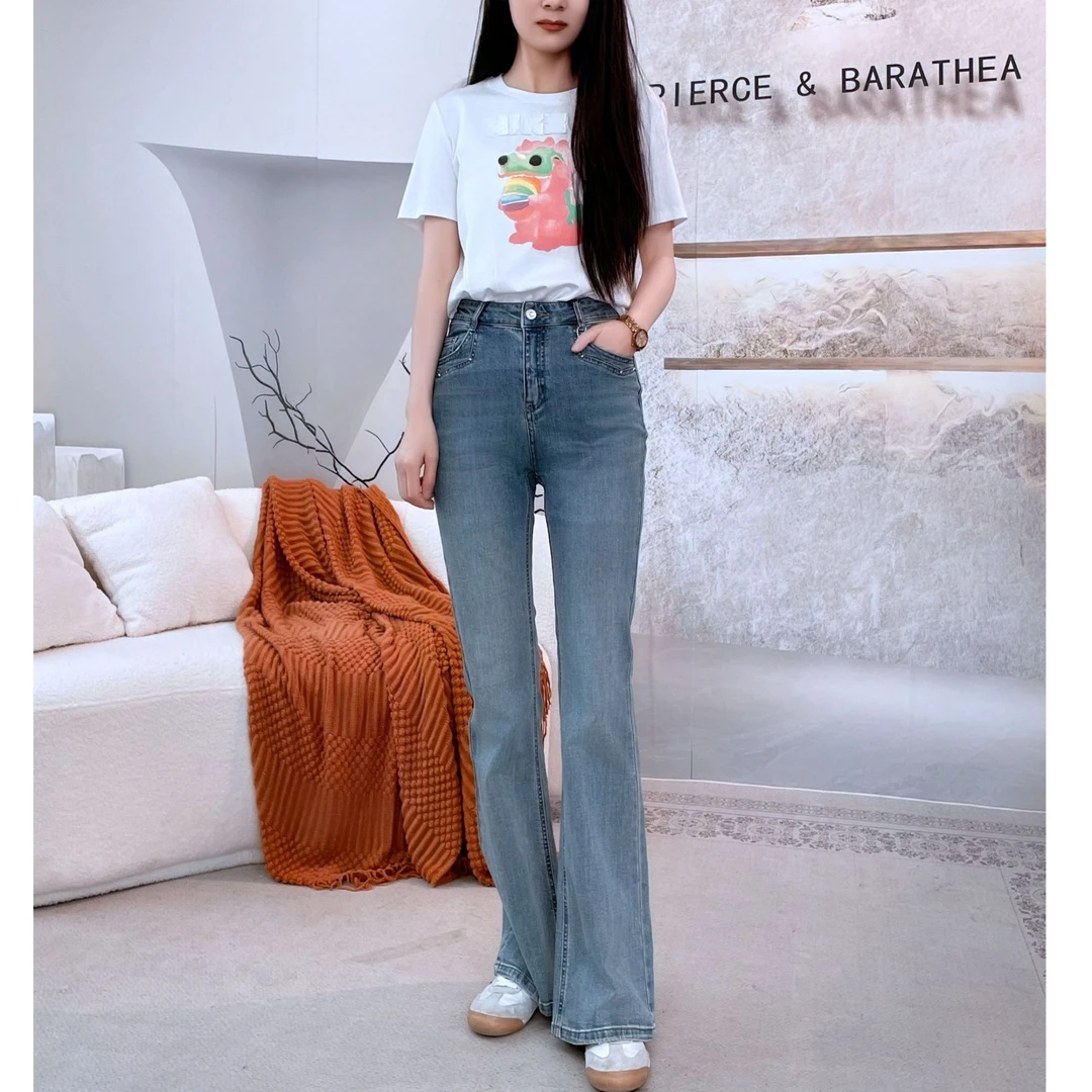 复古港风女水洗复古轻薄女牛仔裤夏季直筒弹力显瘦牛仔裤D2MH2096