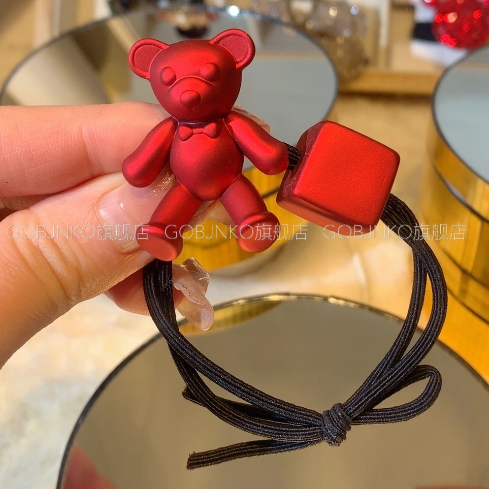 GOBJNKO新年复古红色头绳儿童款小熊皮筋气质时尚可爱百搭女发绳