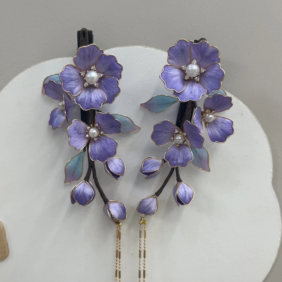 闫颜非遗蚕丝绒花  纯手工制作 超仙百搭新款发夹一对