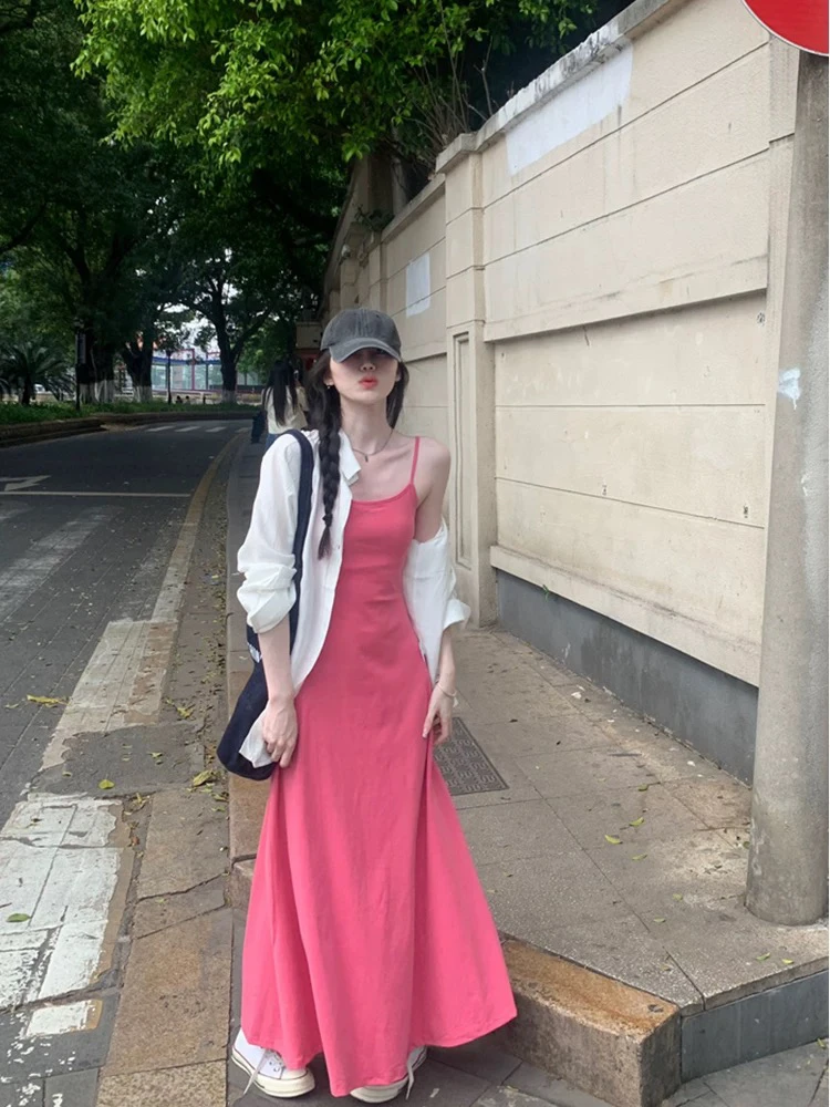 胖mm大码纯欲风辣妹吊带收腰连衣裙+防晒衬衫