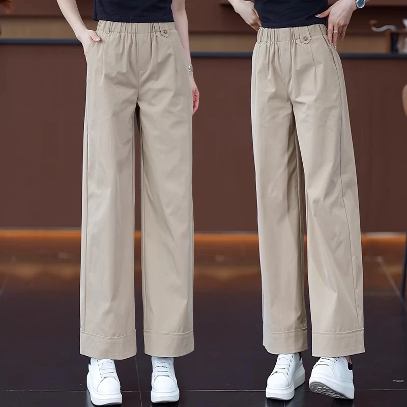 九分阔腿裤女2025夏季新款花苞松紧腰薄款显瘦直筒裤休闲橙色裤子