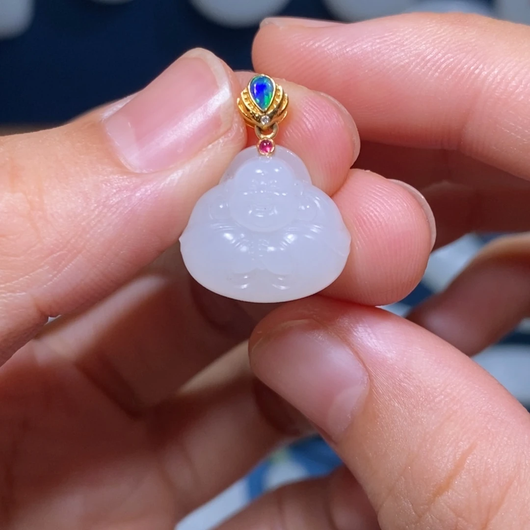 和田玉18K金镶嵌吊坠(不含链)