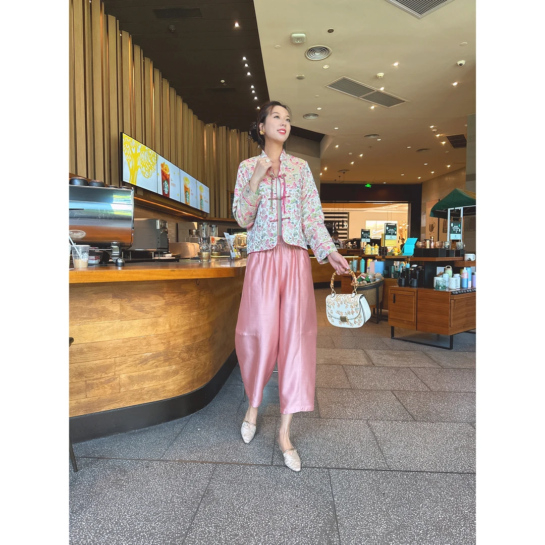 【深圳罗依】原创丝毛休闲裤女桑蚕丝羊毛九分裤宽松百搭时尚