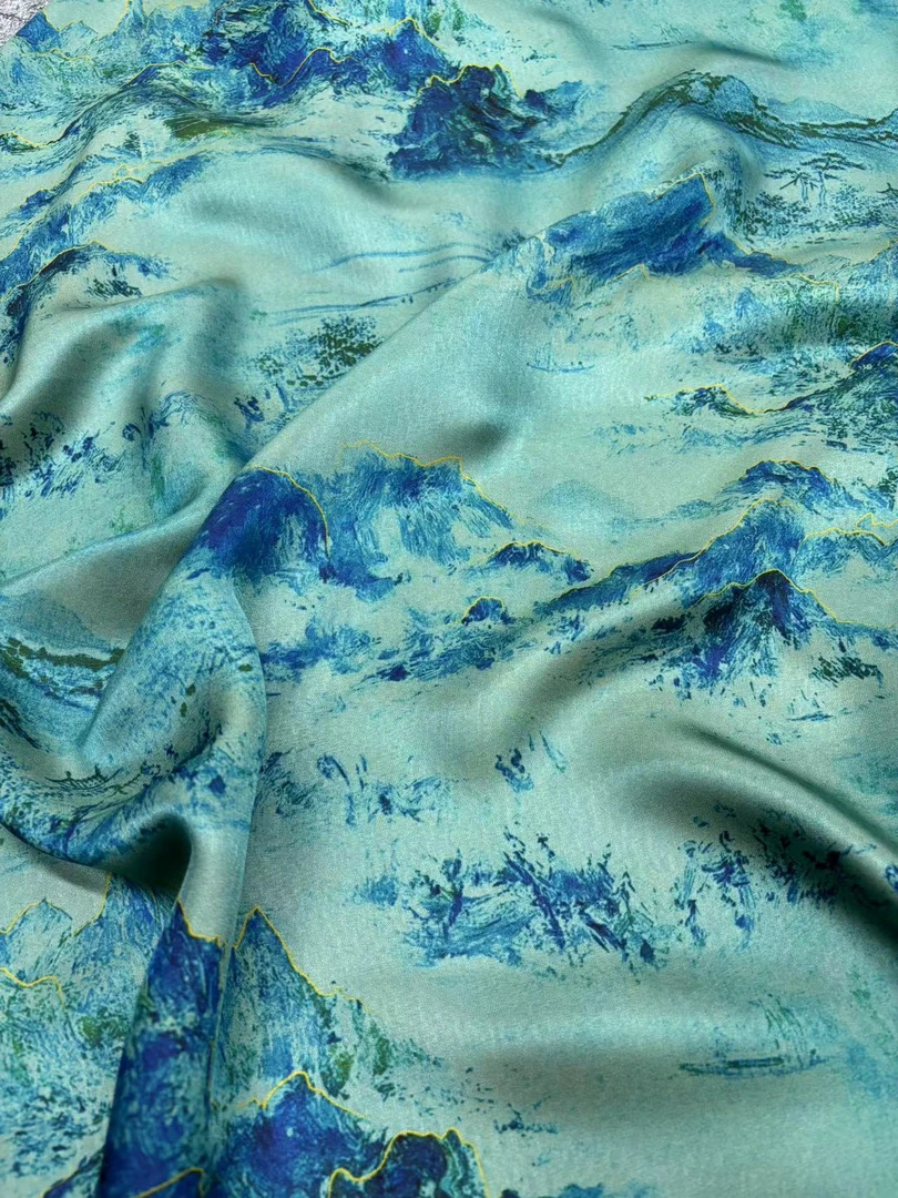 碎冰蓝江山 红云纱 香云纱 真丝重锻 50姆米 幅宽140cm*长100cm