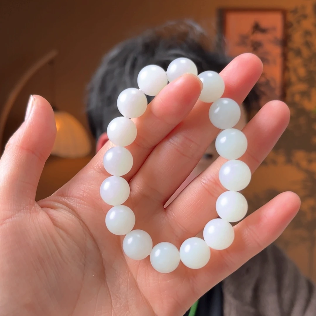 未镶嵌手串和田玉俄白白玉12mm3000