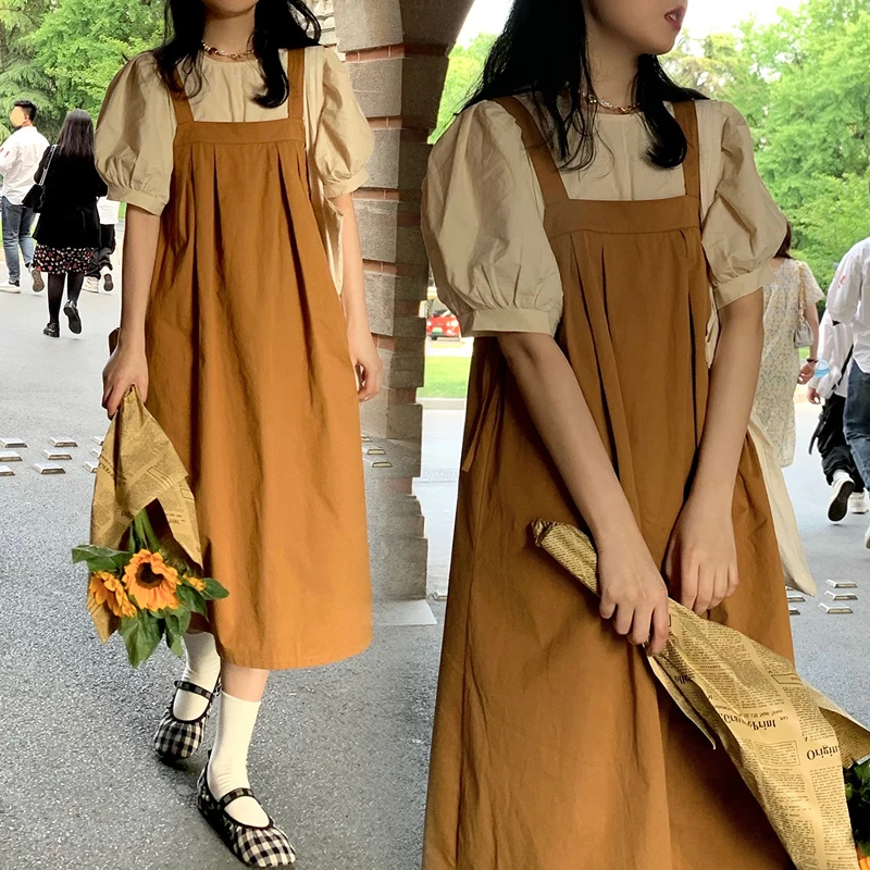 xixi~小个子孕妇装2025夏新款宽松显瘦洋气减龄短袖连衣裙两件套