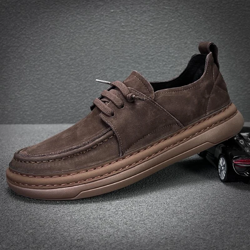 PT RICH春季新款复古休闲皮鞋男士磨砂真皮一脚蹬软底板鞋懒人豆