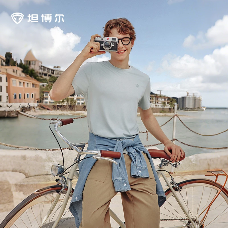 【纯棉液氨冷萃T】坦博尔25夏新款男士短袖T恤圆领高周波印花半袖男