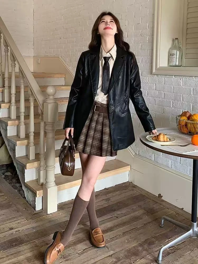 403  GZ女皮西装领秋季修身显瘦时尚外套2025新款西服9587