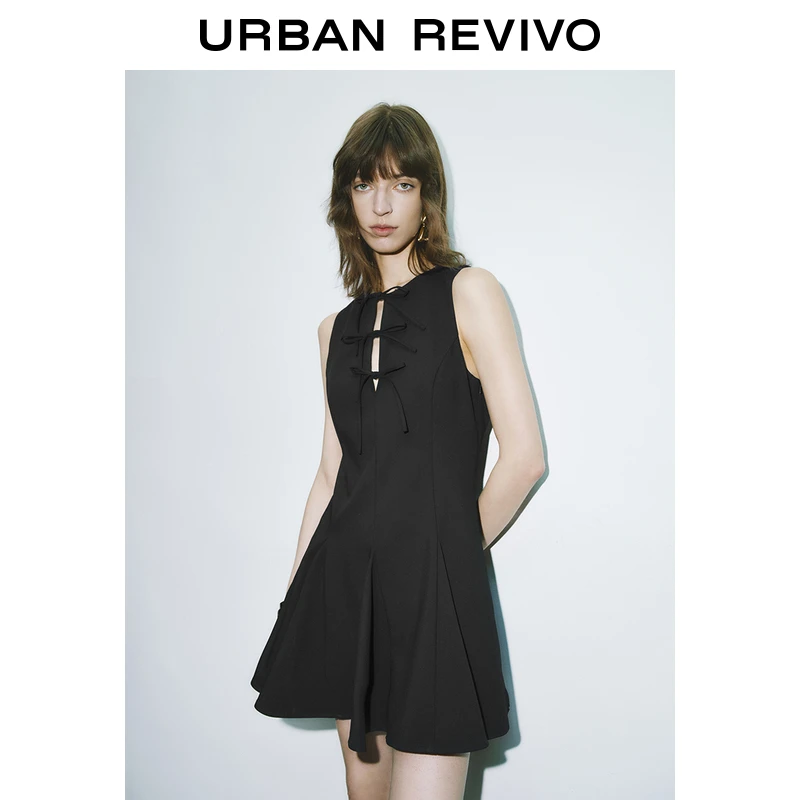UR2025夏季新款女装摩登气质蝴蝶结系带无袖连衣裙UWG750084