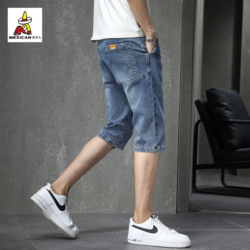 稻草人牛仔短裤男士夏季薄款直筒宽松休闲七分中裤子男2025新款