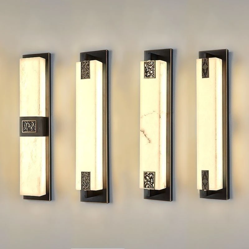 户外新中式云石壁灯长条室外灯全铜中国风防水花园别墅庭院阳台灯