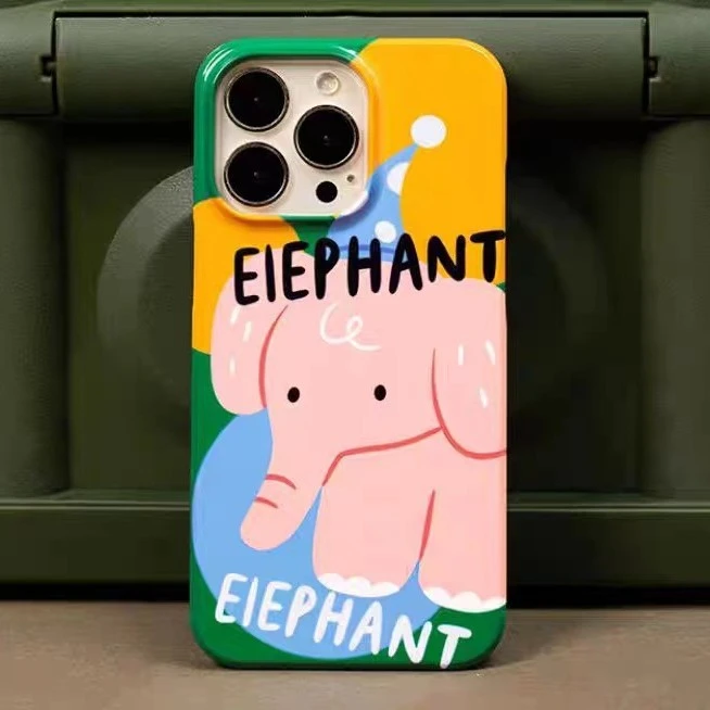 粉色大象菲林壳适用于苹果17PM手机壳可爱卡通全包手机外壳