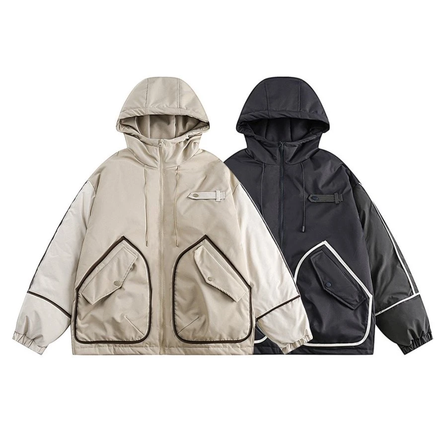 冬季复古拼色连帽棉衣宽松情侣保暖棉服-M910