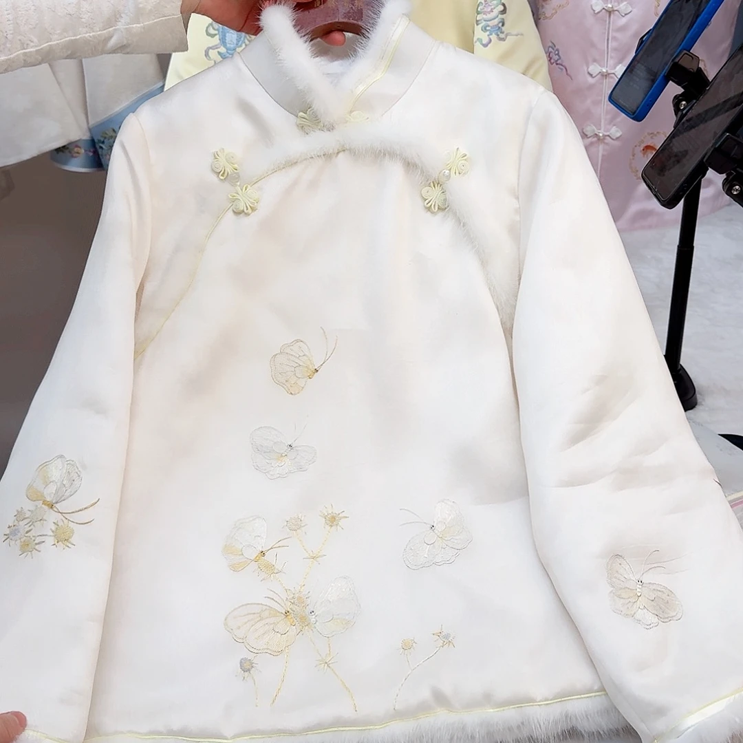 刺绣真丝 蝴蝶刺绣 美菱襟