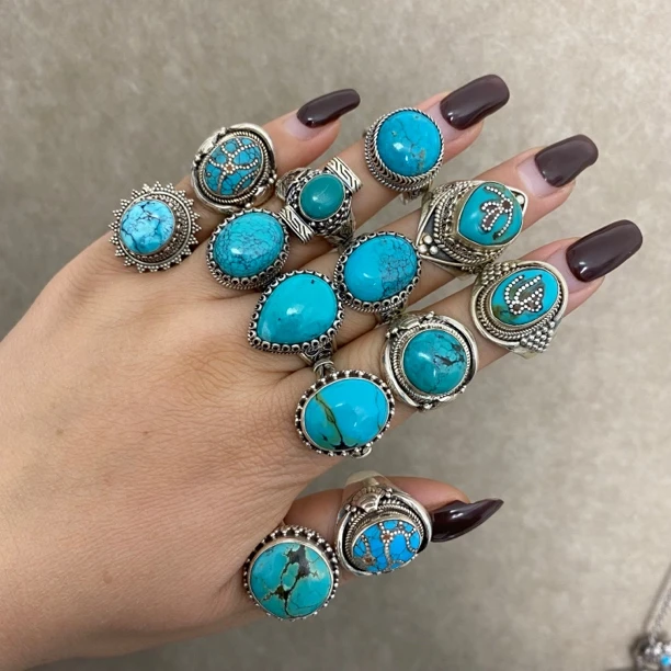 925银戒指 国外回流925银松戒指开口设计复古风格民族风首饰