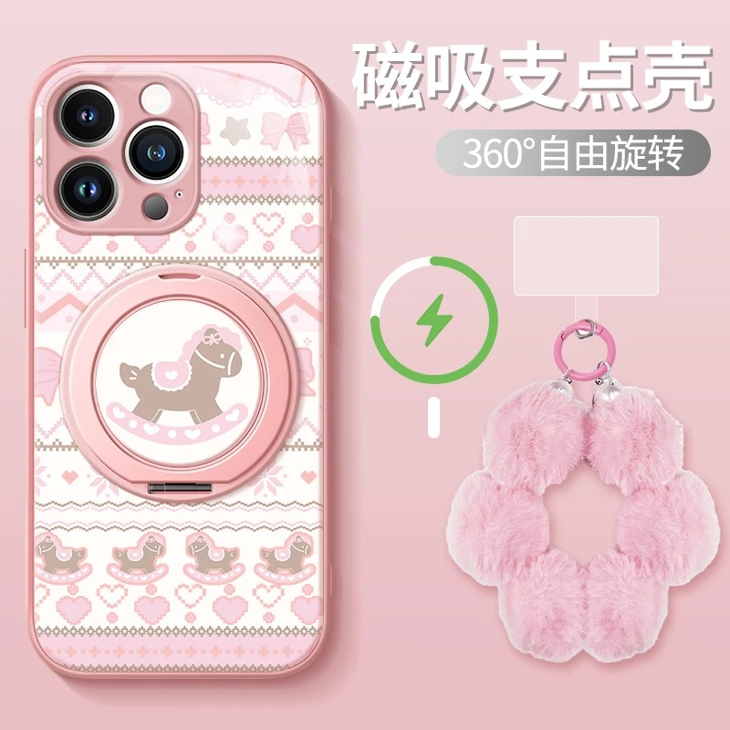 木偶小马适用于苹果17pro/16手机壳液态晶透Mate80磁吸支架小米壳