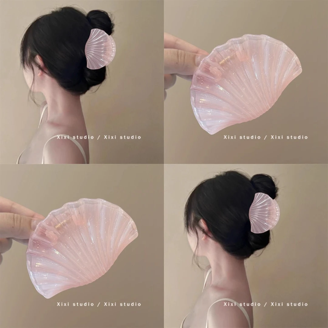 粉之夭夭!高颜值珠光贝壳抓夹!少女心后脑勺鲨鱼夹盘发器新品女