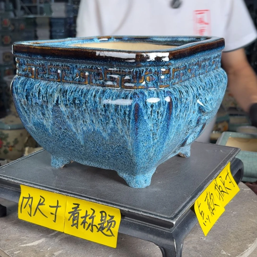 一风堂石湾花盆 内21*16盆口变形瑕疵