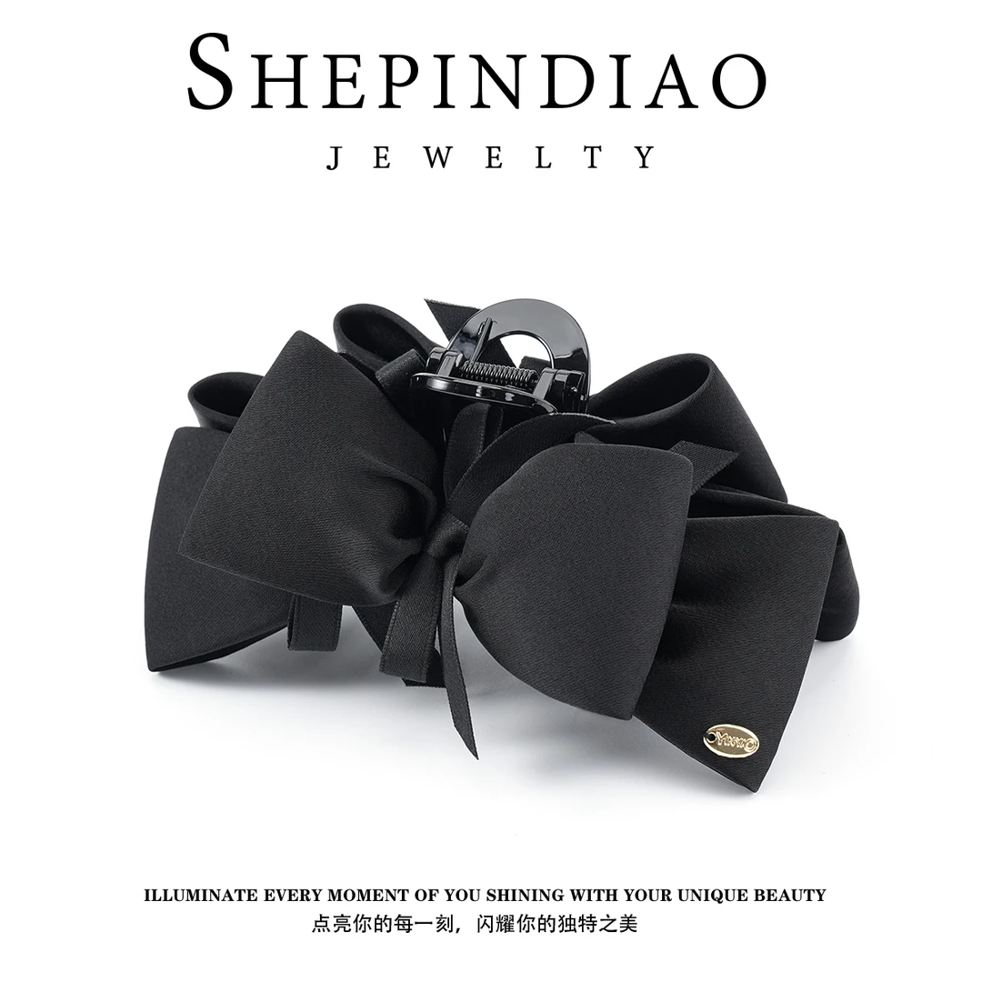 奢品调F222优雅缎面蝴蝶结抓夹丝带千金风发夹发卡顶夹时髦小姨风