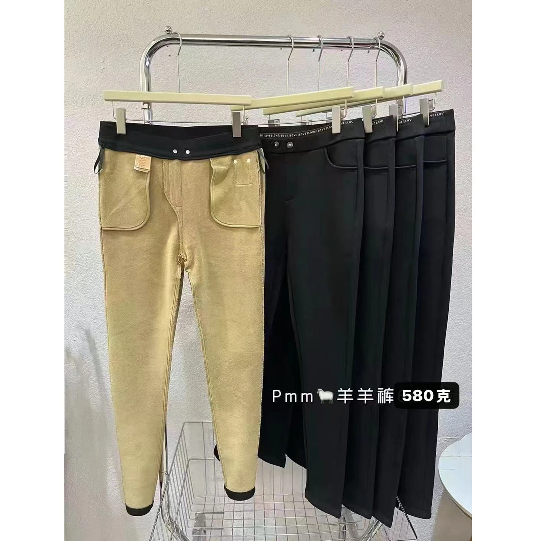 胖淼淼家冬季新款女装580g加厚加绒保暖显瘦小脚羊羊裤PM580