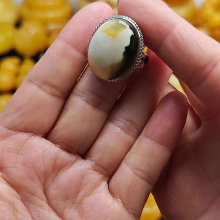 蜜蜡银S925镀金镶嵌戒指