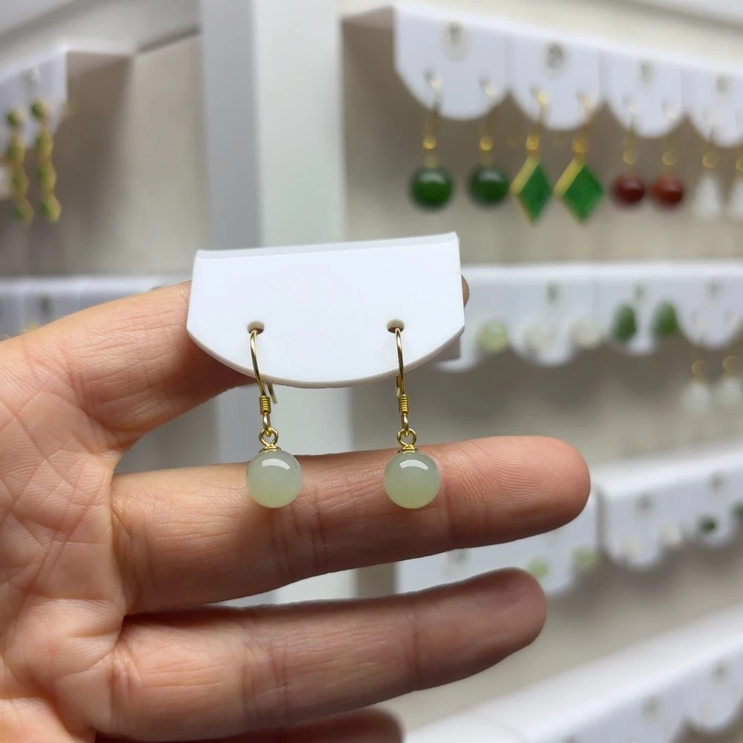 和田玉银S925镶嵌耳饰