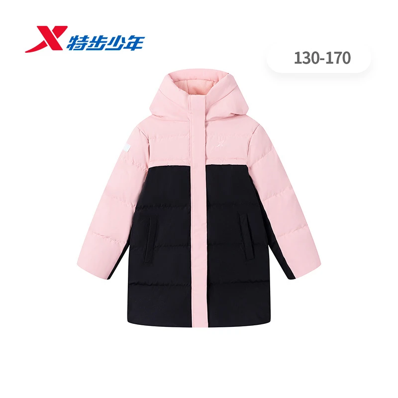 特步儿童2025年冬季女大童户外保暖防风连帽羽绒服6754241A4154
