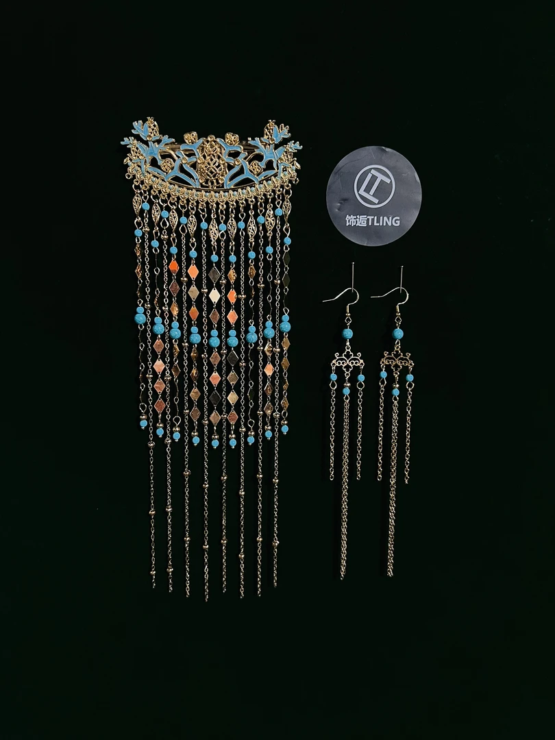 【扶苏】饰逅原创后压景泰蓝流苏步摇一字夹发饰