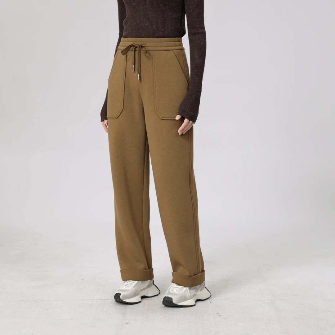 阿玛施AMASS新款垂感直筒裤巴恩时尚百搭显瘦松紧腰休闲裤510015