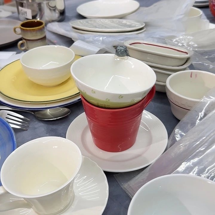 陶瓷微瑕绿色4.75寸斗笠灰色小猫碗  2只装
