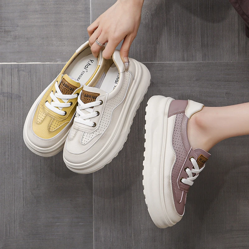 中跟厚底透气防滑低帮休闲板鞋布鞋时尚小白鞋春季ins百搭网面