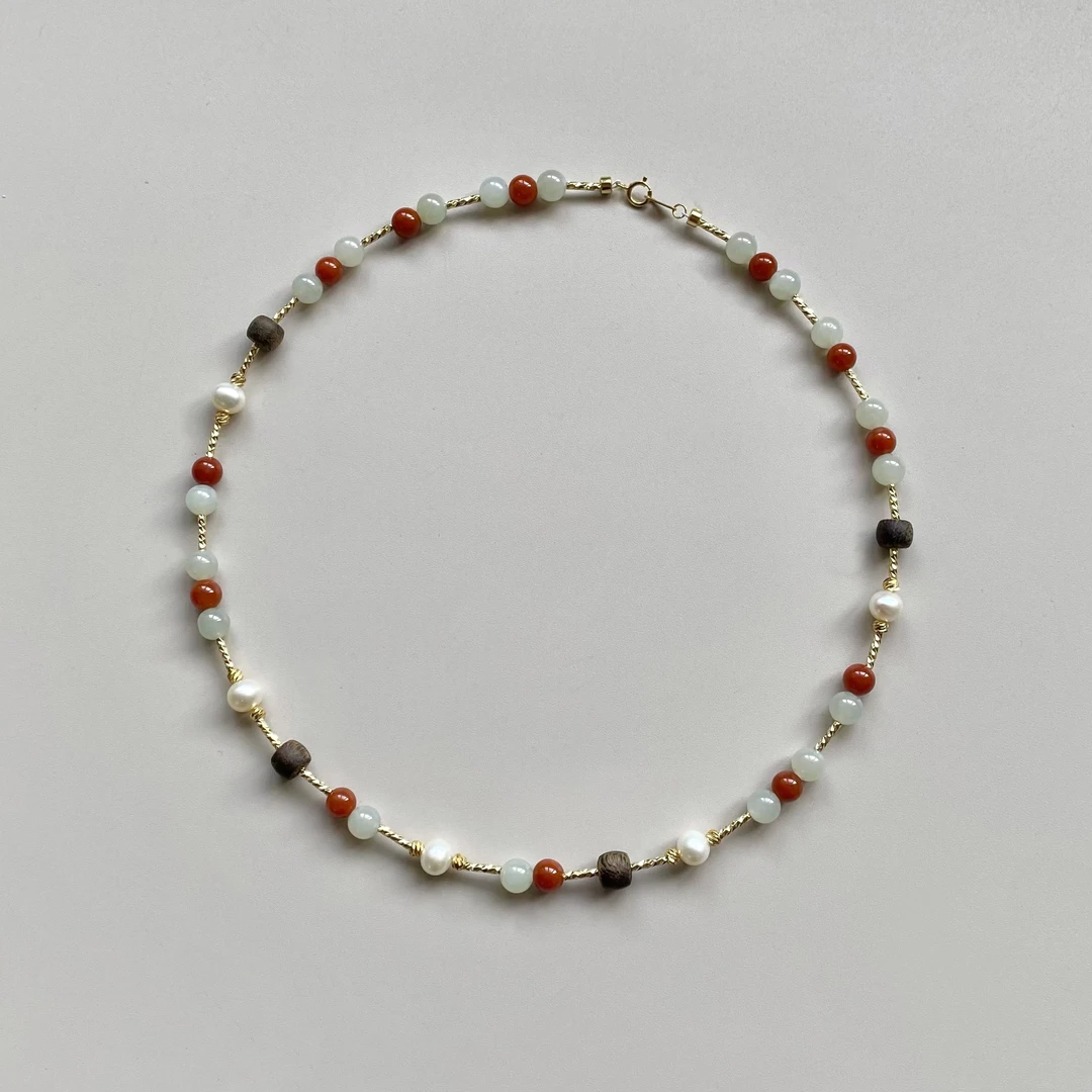 珍氏珠宝天然淡水珍珠项链女 新中式南红碧玉沉香款颈链（蜜汀香）