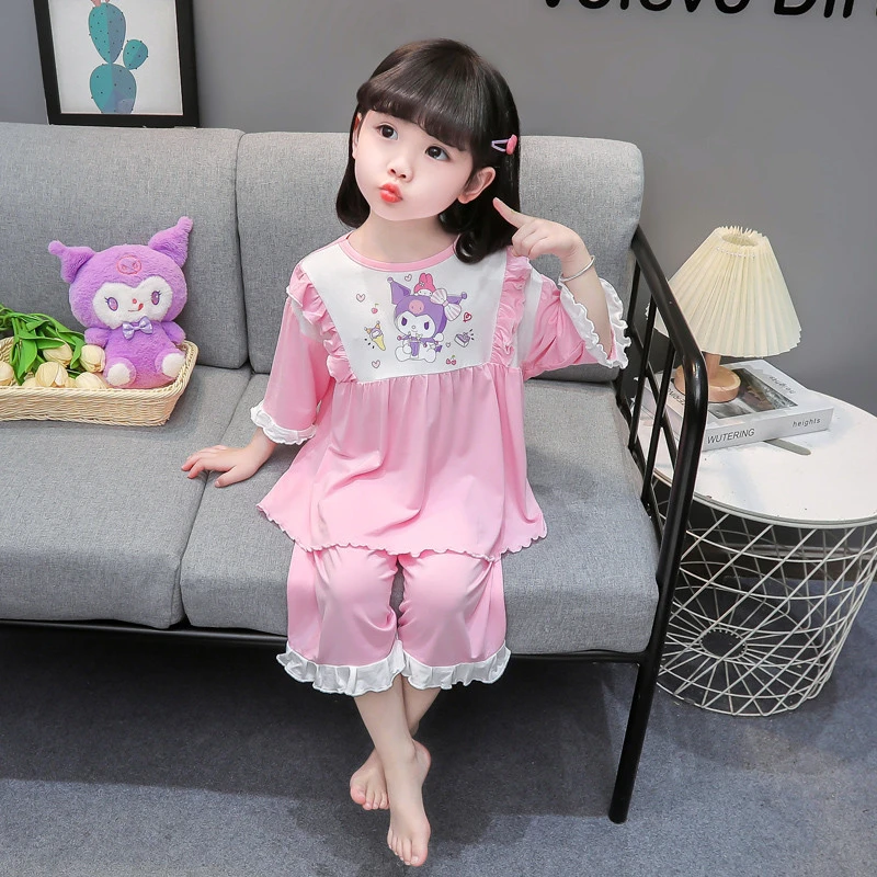 女童睡衣莫代尔夏季薄款女孩库洛米公主风宝宝空调服儿童家居服女