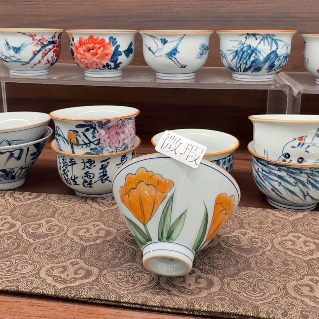 釉下手绘茶具微瑕