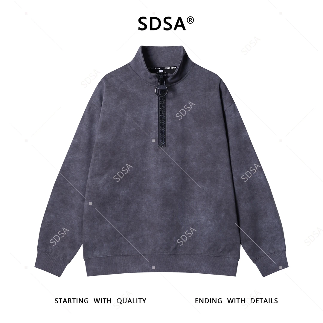 SDSA男士秋冬新款痞帅男装潮牌扎染半拉链立领卫衣百搭时尚上衣