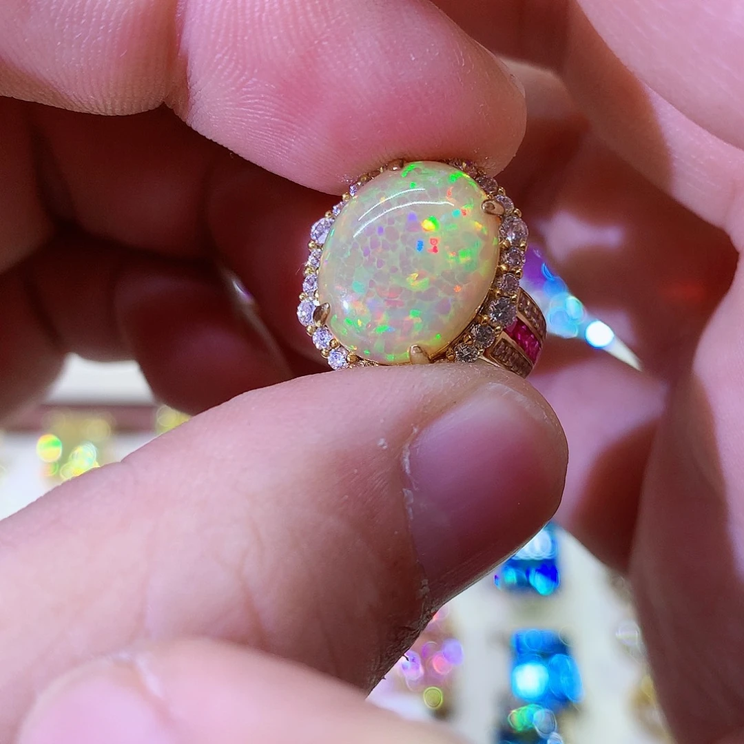 欧泊戒指9K金镶嵌戒指