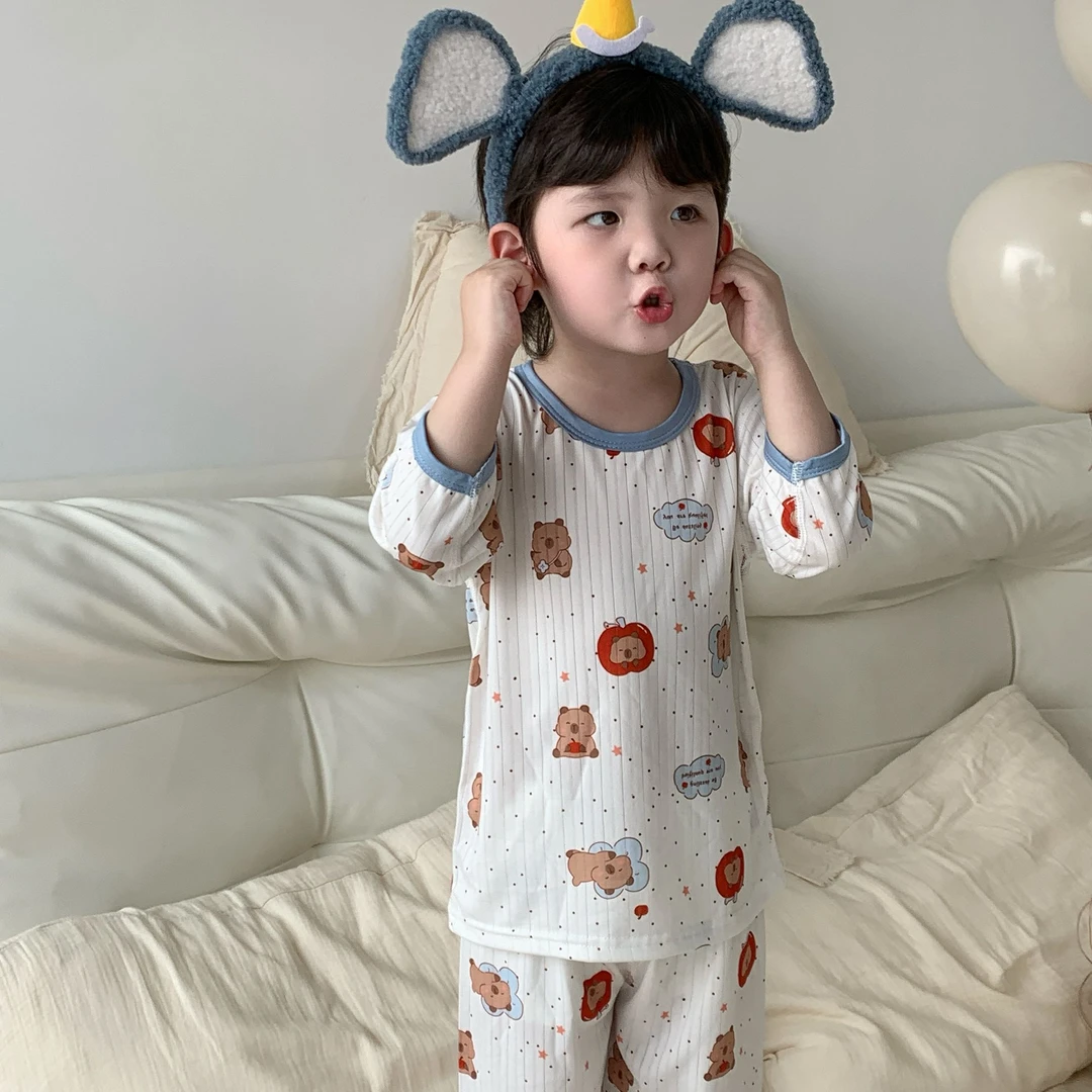 【A类无骨】卡通风儿童家居服夏季薄款冰丝透气睡衣满印七分袖套装